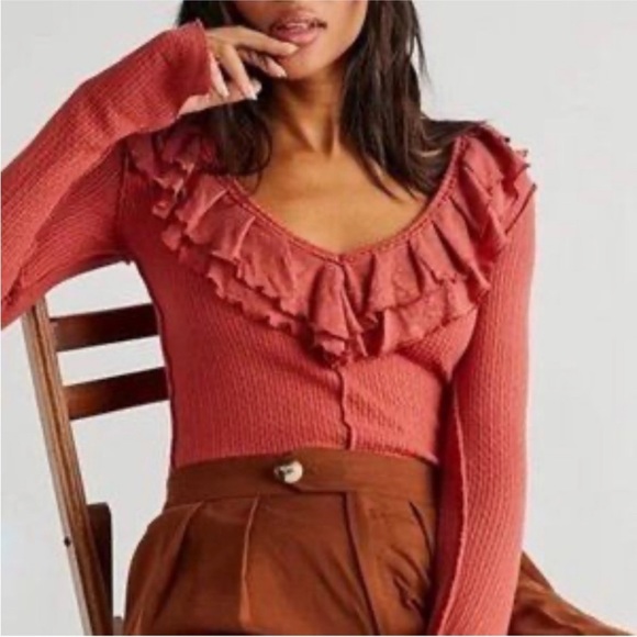 Free People Tops - Free People Coral Ruffle Long Sleeve Top